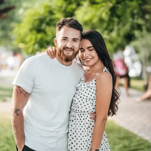 Premarital couple posing for a picture